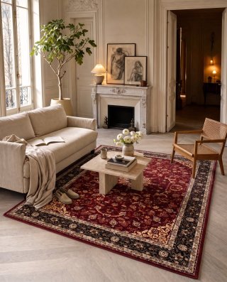 Tapis Amarante — Coquelicot Sombre, en situation